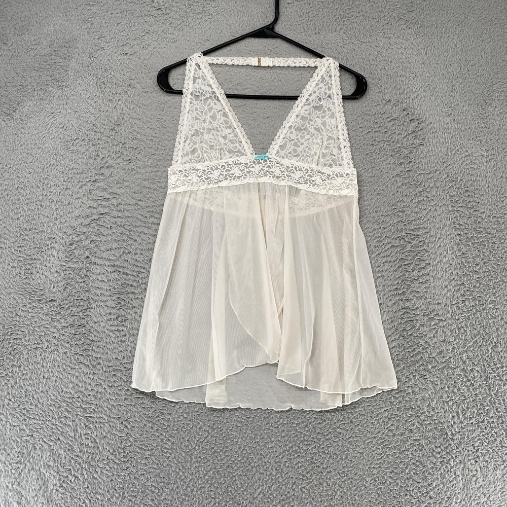 Victoria's Secret Lacie Babydoll Top Womens Large White Lace Sheer Lingerie